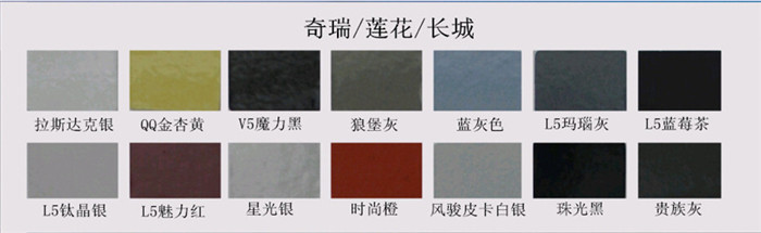 奇瑞_蓮花_長城色卡(kǎ)展示
