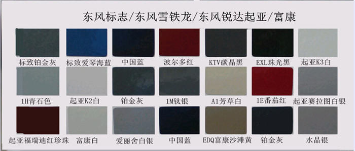 東風標誌（zhì）、東風雪鐵龍、東風悅達起亞（yà）、富康汽（qì）車漆色卡